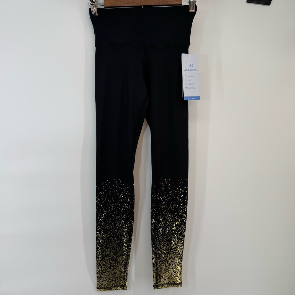 Maria Dri Wik Flex Deluxe Black Gold Ombre Leggings Women's Sz S 27"Inseam NWT